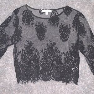 Active USA Black Lace Long Sleeve Crop Top